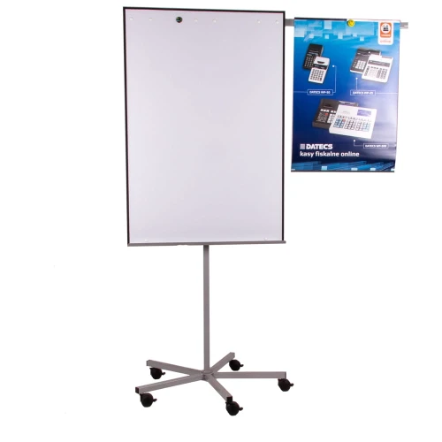 Flipchart magnetyczny suchościeralny jezdny 5 kółek z ramionami 70x100